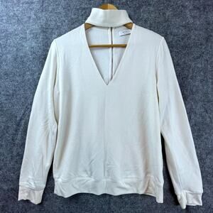 Bailey/44 Eye Splice Choker Sweatshirt Womens Medium‎ White Fleece Lined V Neck